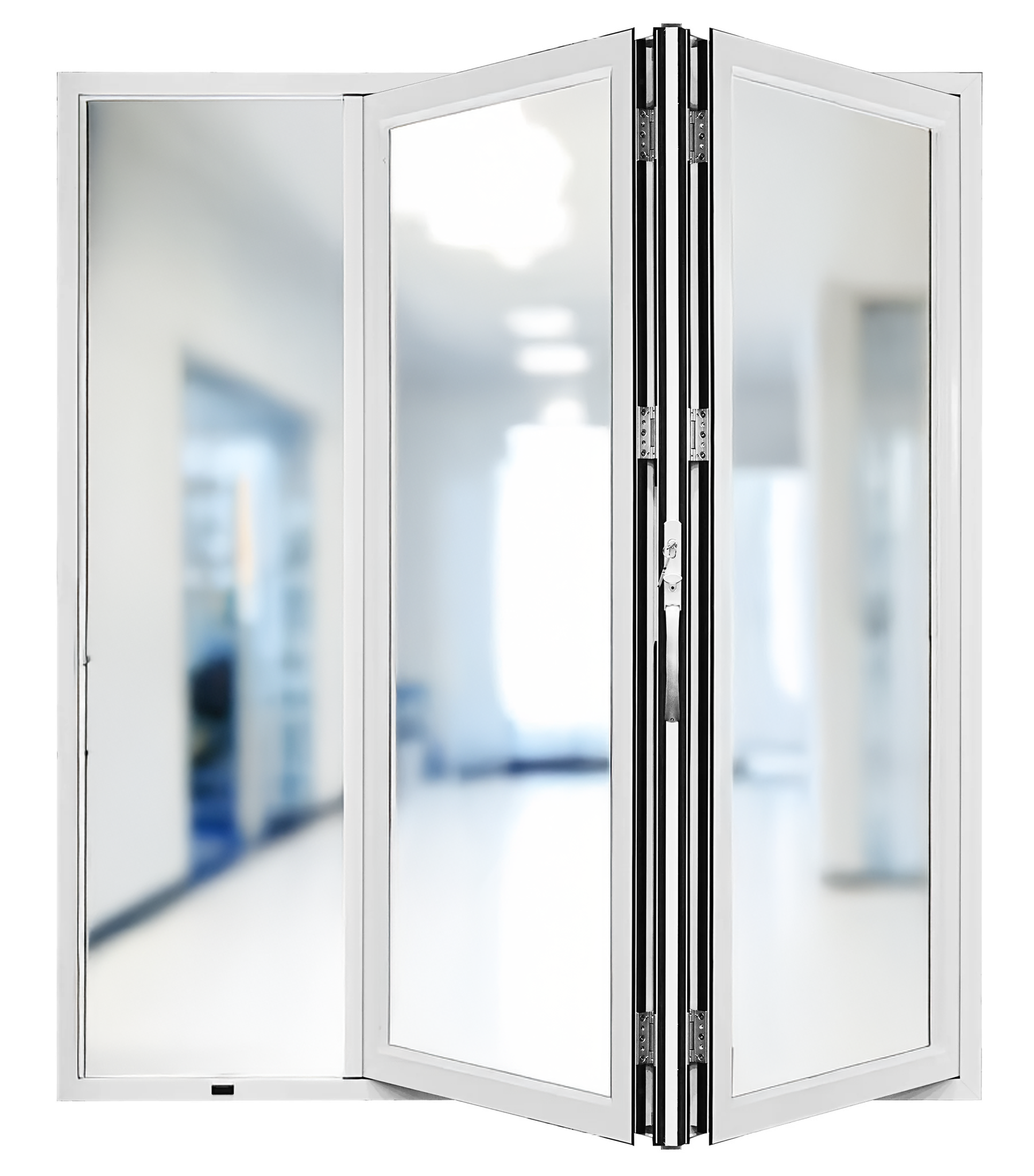 AL FoldingDoor,NFD:71 1/2"x79 1/2",White,02,Folded Out,Left to Right