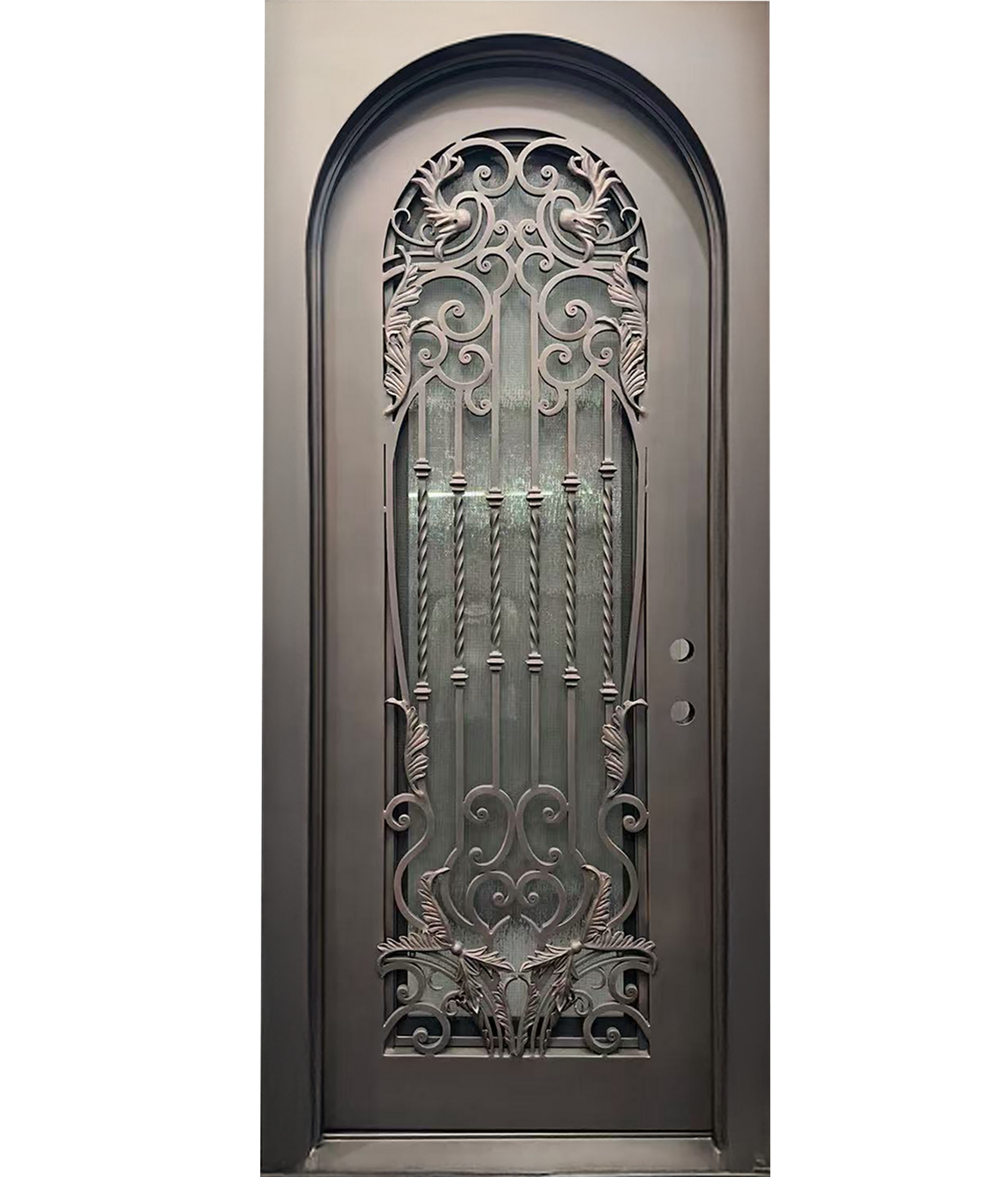 Pre-Hung Iron Front Single Door 3696 LH With Rain Glass WI101