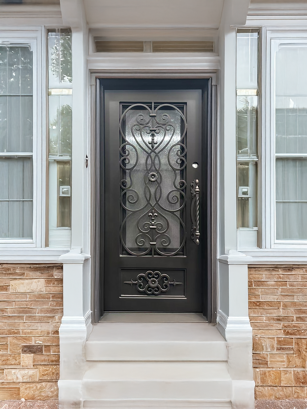 Thumbnail: Wrought Iron NFD:37 1/4"x 97"x6",LI,126,CS007,Rainstorm Glass Iron Door