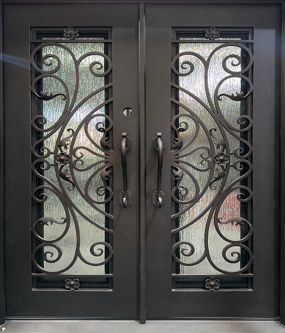 縮圖：Wrought Iron NFD:61 1/4"x 97"x6",LI,105,CS007,Rainstorm Glass Iron Door