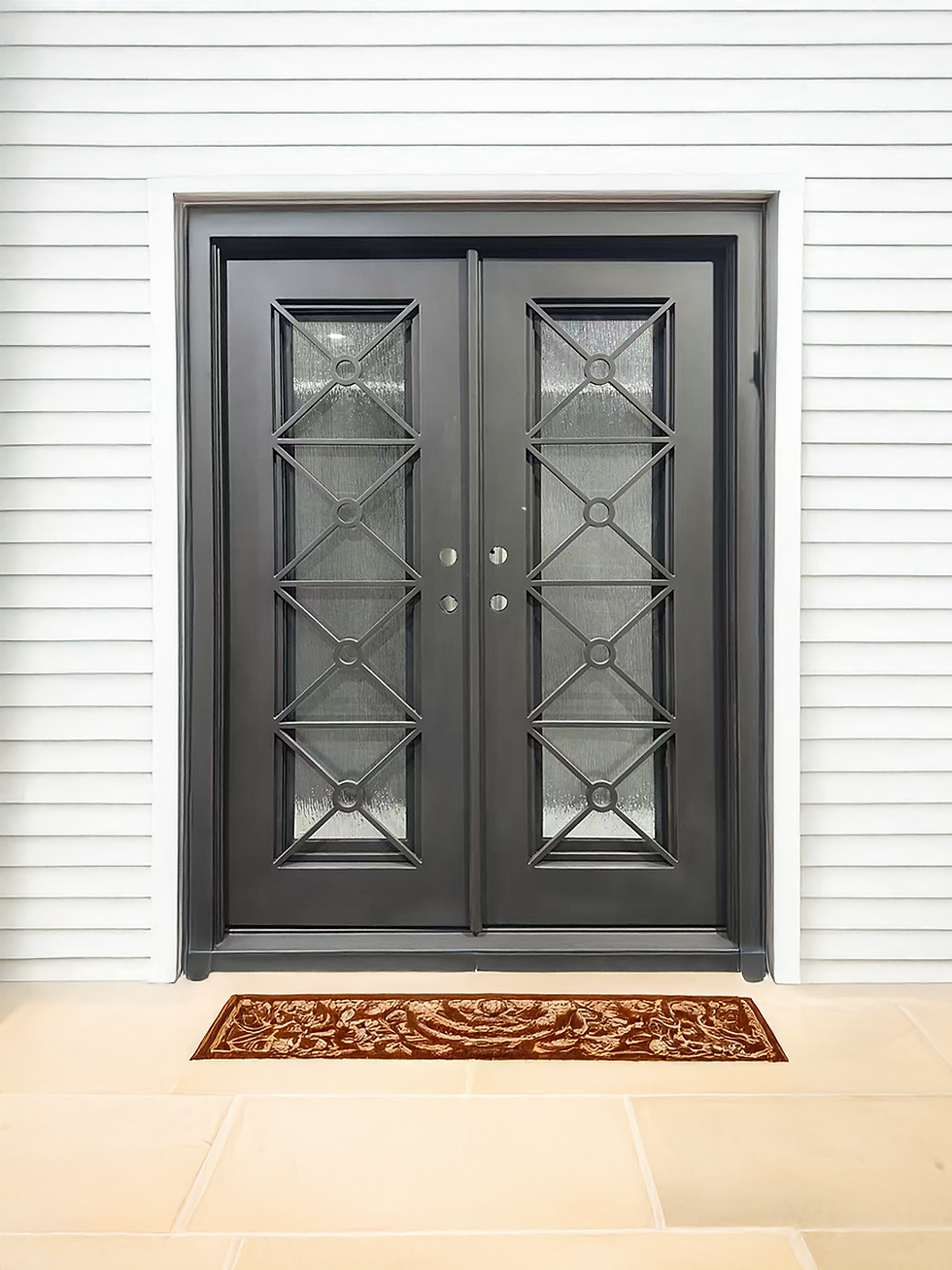 Thumbnail: Wrought Iron NFD:73 1/4"x 81"x6",LI,114,CS007,Rainstorm Glass Iron Door