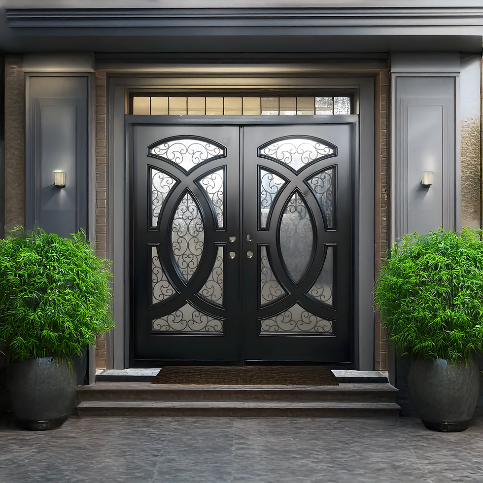 Thumbnail: 72X80 ELEGANT EXTERIOR COMPOSITE DOOR AR06W RH  ESPRESSO, TRIPLE IRON GLASS.