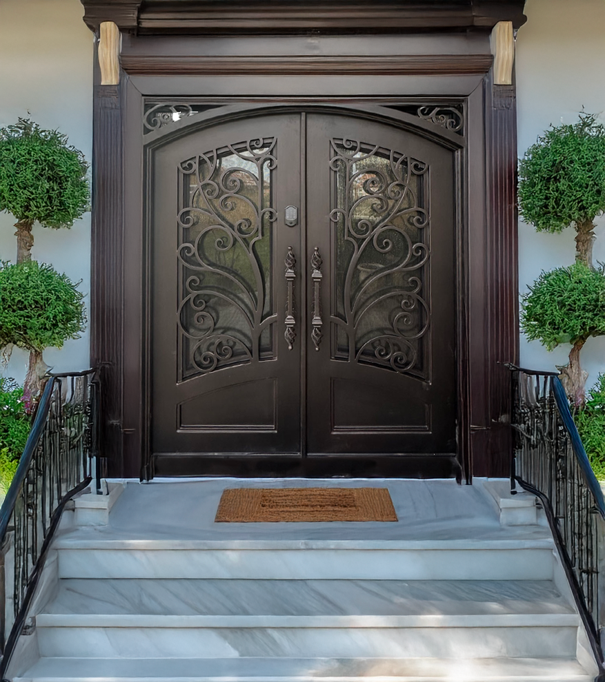 Wrought Iron NFD:61 1/4"x 81"x6",LI,104,CS007,Rainstorm Glass Iron Door
