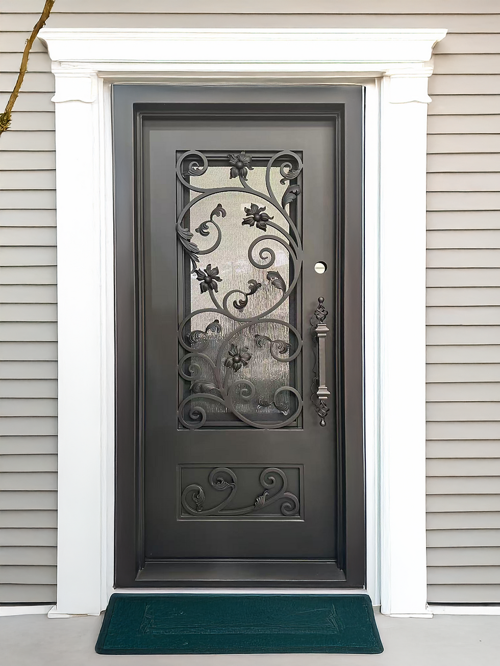 Thumbnail: Wrought Iron NFD:37 1/4"x 81"x6",LI,128,CS007,Rainstorm Glass Iron Door