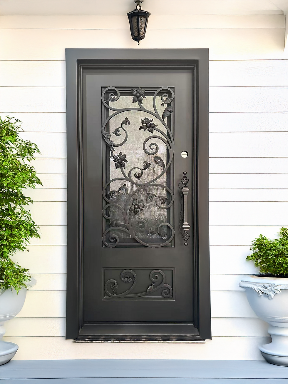Thumbnail: Wrought Iron NFD:37 1/4"x 97"x6",LI,128,CS007,Rainstorm Glass Iron Door