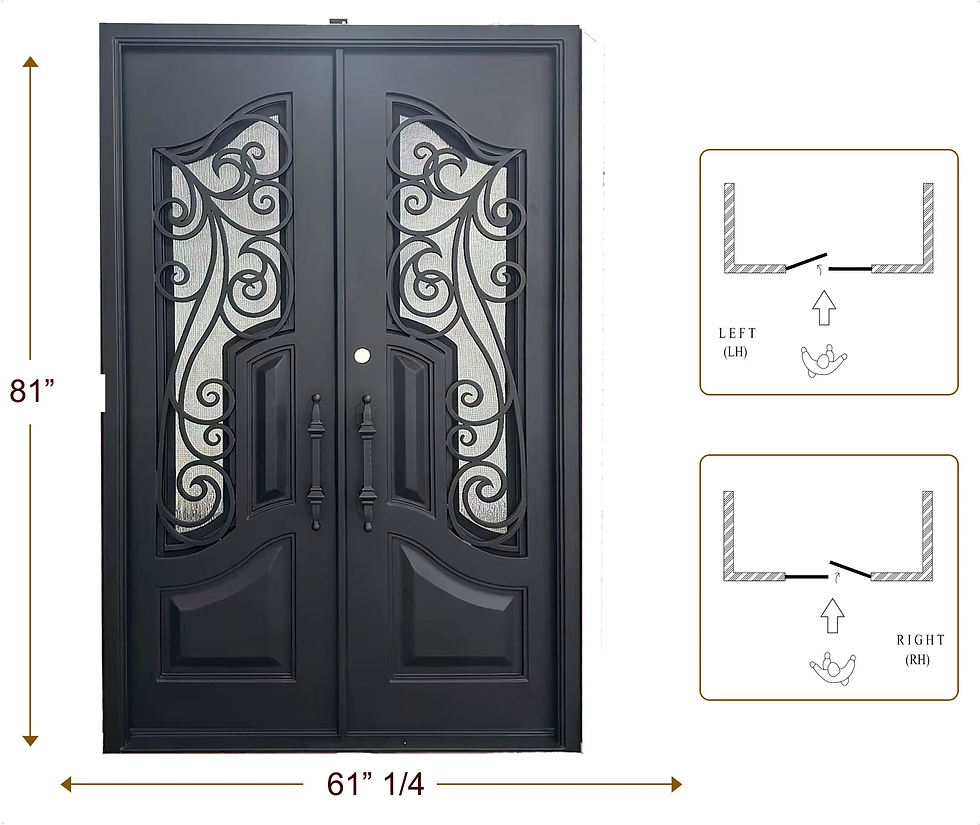 サムネイル： Pre-Hung Iron Front Double Door 6096 RH With Rain Glass WI119