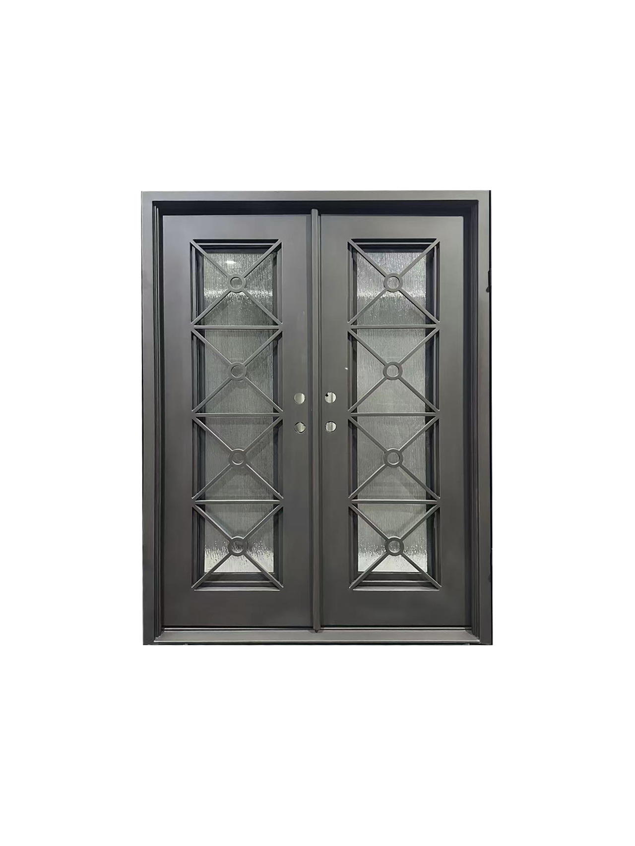 Wrought Iron NFD:61 1/4"x 96"x6",LI,114,CS007,Rainstorm Glass Iron Door