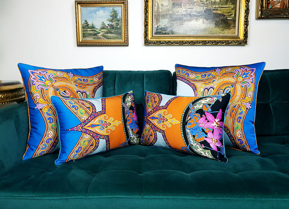 Thumbnail: Silk Cushion/Square Cushion/Decorative Cushion/Jacquard Cushion/Handmade Cushion/Luxury Cushion/Orange Cushion/Velvet Cushion