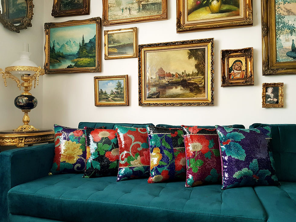 Thumbnail: Disco Cushions/Floral Cushions/Sequence Cushion/Purple Cushion/Cushion with Flowers/Handmade Cushion/Luxury Cushion/Bohemian