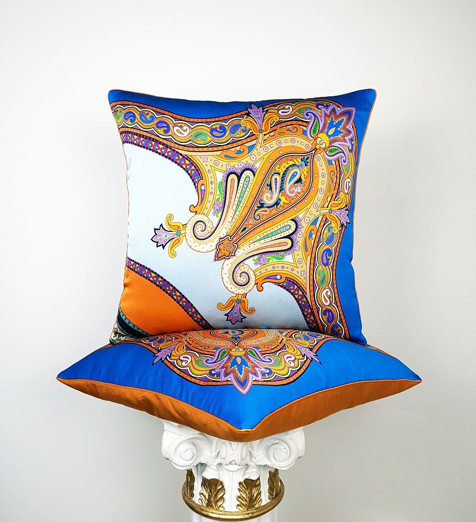 Thumbnail: Silk Cushion/Square Cushion/Decorative Cushion/Jacquard Cushion/Handmade Cushion/Luxury Cushion/Orange Cushion/Velvet Cushion