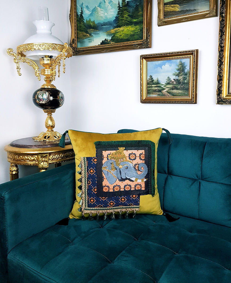 Thumbnail: Square Cushion/Velvet Cushion/Ethnic Cushion/Gold Velvet Cushion/Livingroom Cushion/Handmade Cushion/Patchwork Cushion/Gold