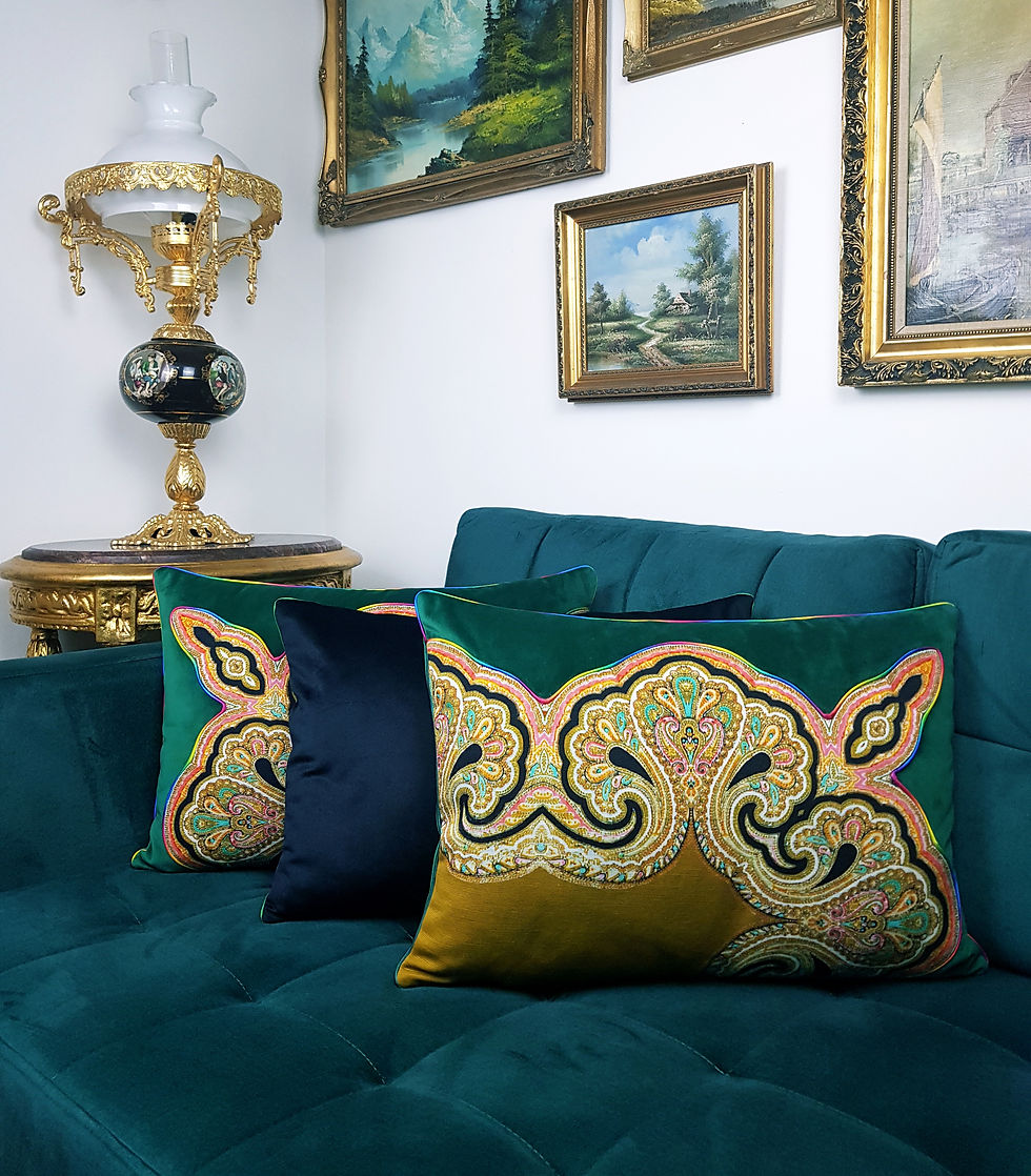 Thumbnail: Green Velvet Cushion/Paisley Cushion/Patchwork Cushion/Luxury Cushion/Paisley Cushion/Ethnic Cushion/Rectangular Cushion/