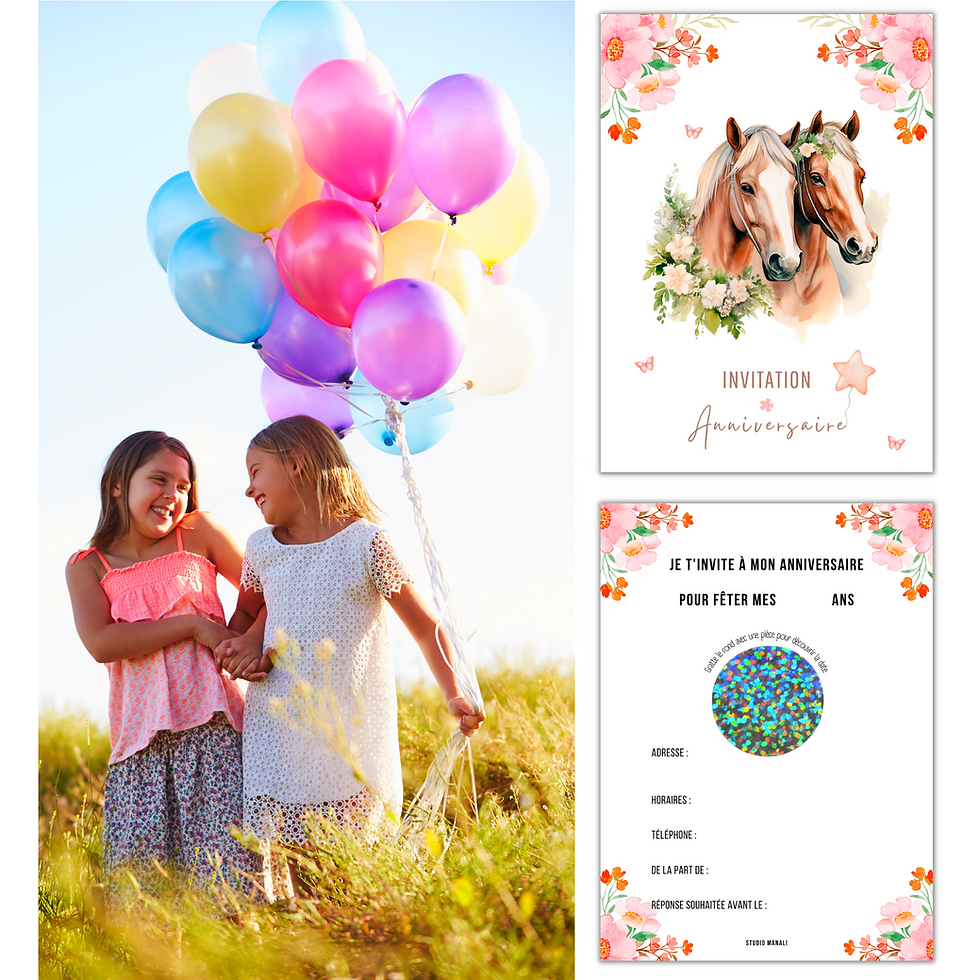 Miniature : cartes invitation anniversaire fille et garçon à gratter - thème cheval