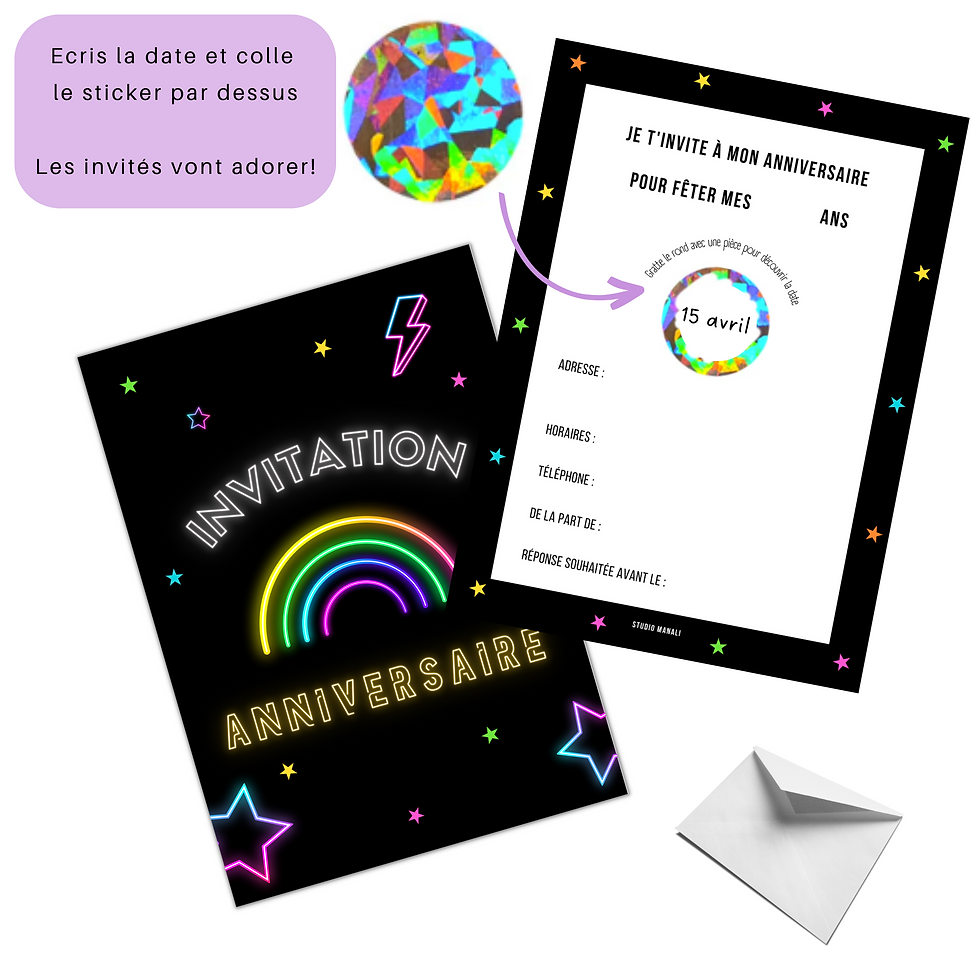 Miniature : invitation anniversaire à gratter - neon