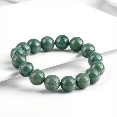 High-Quality Imitation Jade Bracelet - Deep Green Round Beads, Smooth and Lustrous Finish, Classic 