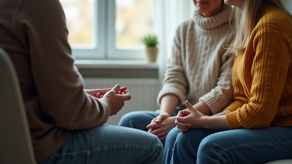 Close-up view of a couple sitting together in a therapy session