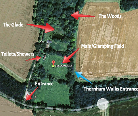 Site map of Swattesfield Campsite in Suffolk