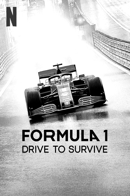 Netflix series poster for Formula 1: Drive to Survive showcasing a Ferrari race car.