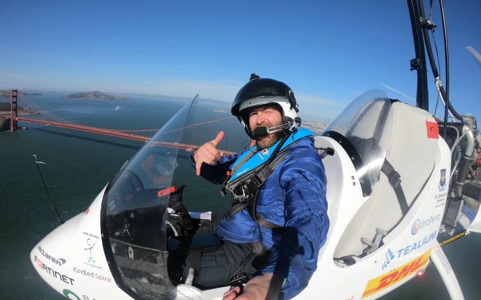 James Ketchell flying his gyrocopter