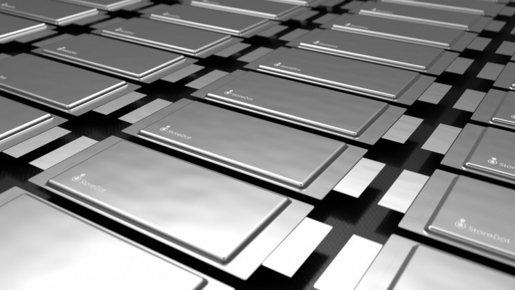 Sheet of silver coloured, rectangular batteries