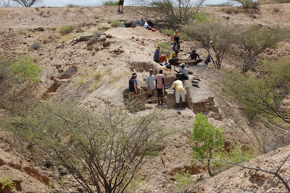 Archaeologists digging at a site in Kenya