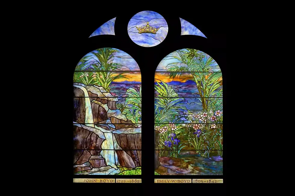 The colorful "Boyd Family Memorial Window (The Falls)" by Tiffany Studios