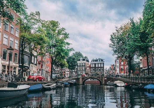 Traveling down a canal in Amsterdam