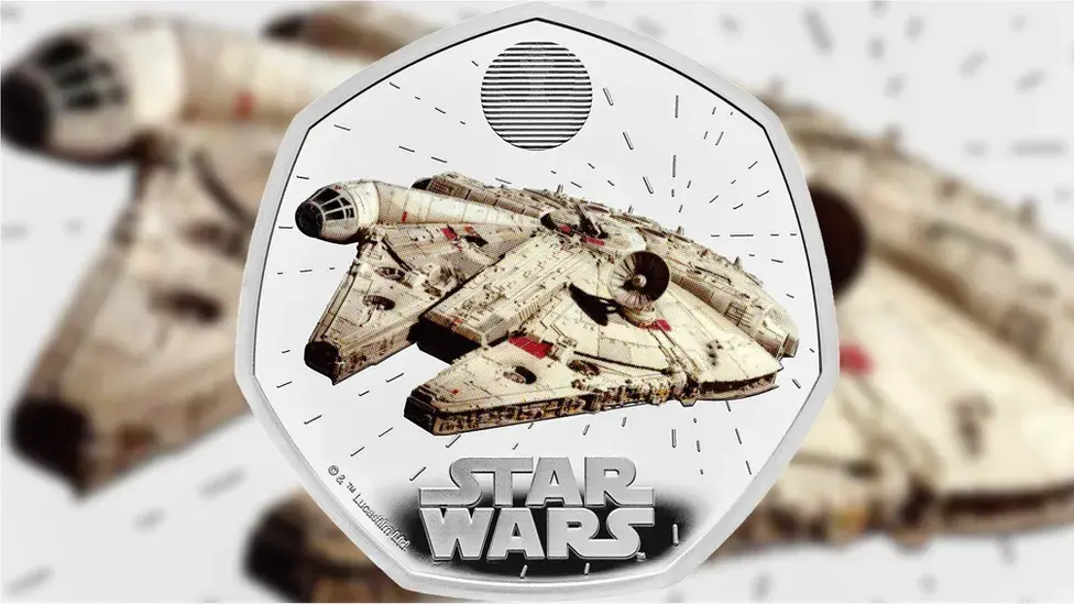 The Millennium Falcon depicted on a 50p coin