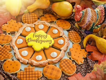 Cookie inscribed with Happy Thanksgiving