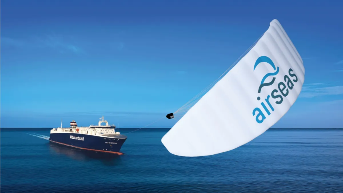 'Seawing' a 2,700-square-foot parafoil kite pulling a cargo ship.