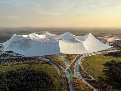 Rendering of the futuristic, tent-like Grand Stade Hassan II soccer stadium