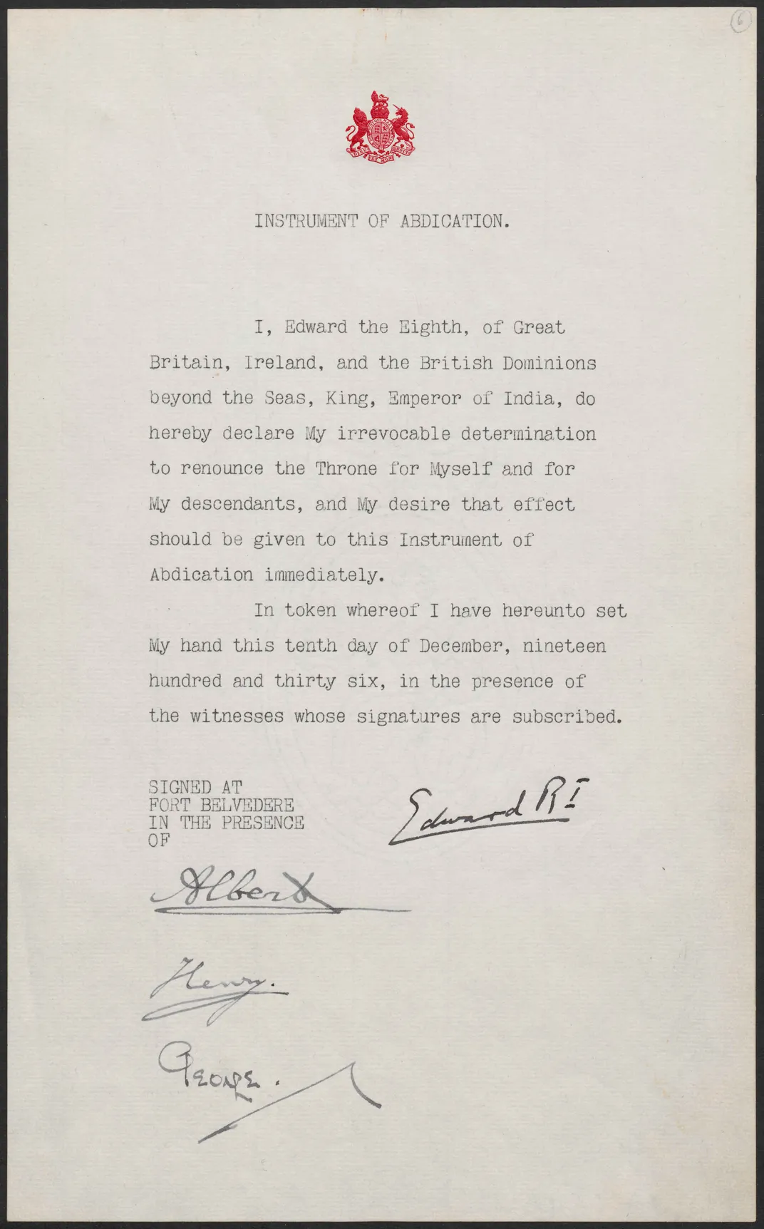 Edward VIII abdication letter, 1936