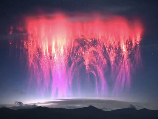 Huge red sprite lightning over the breathtaking landscapes of the Himalayas