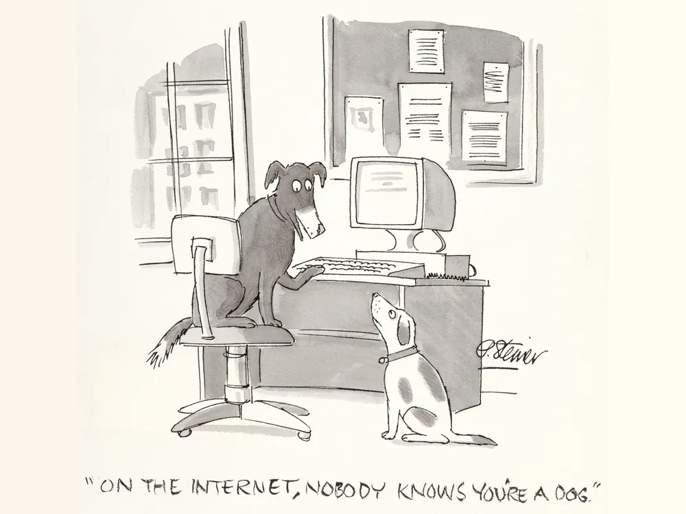 New Yorker magazine cartoon of two dogs on the internet