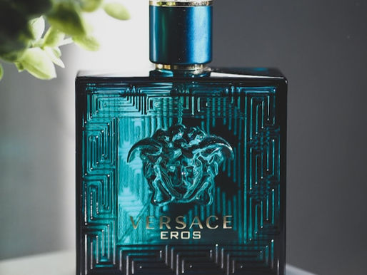 Versace Eros perfume in a square blue bottle