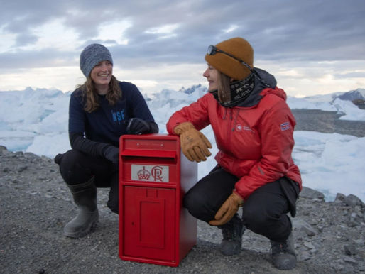 A shiny new red post box at a remote Antarctic research station.