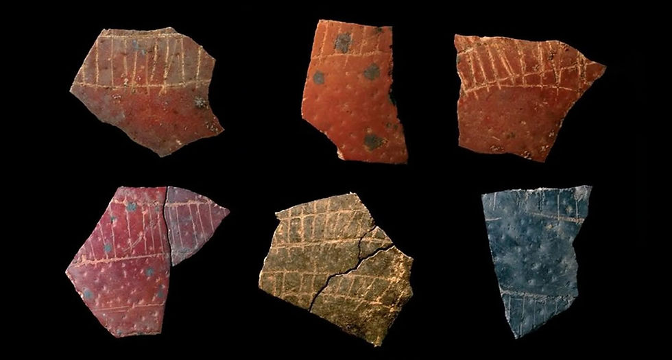 Fragments of ancient etched ostrich eggshells from Diepkloof site