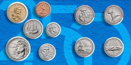 An uncirculated set of coins featuring change marking America's 250th birthday