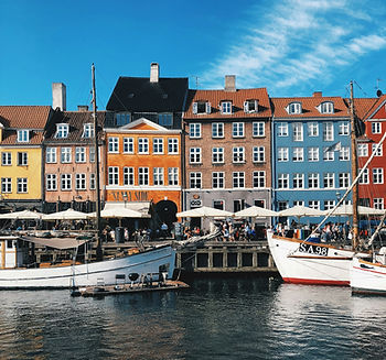 Colourful Danish harbour scene