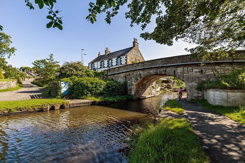 Picturesque Bridge Inn on the banks of Scotland's Union Canal