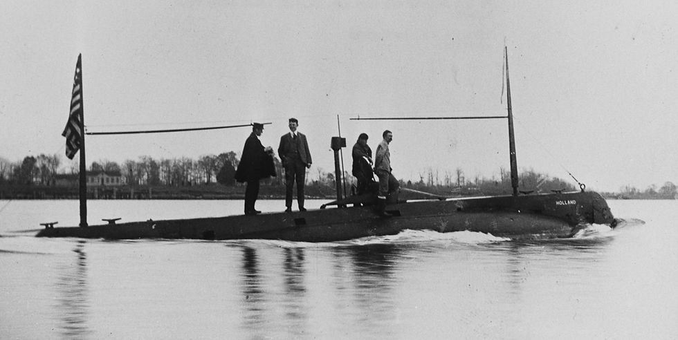 USS Holland submarine motoring along the surface