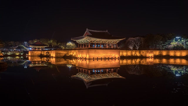 Donggung Palace and Wolji Pond, Gyeongju, illuminated at night