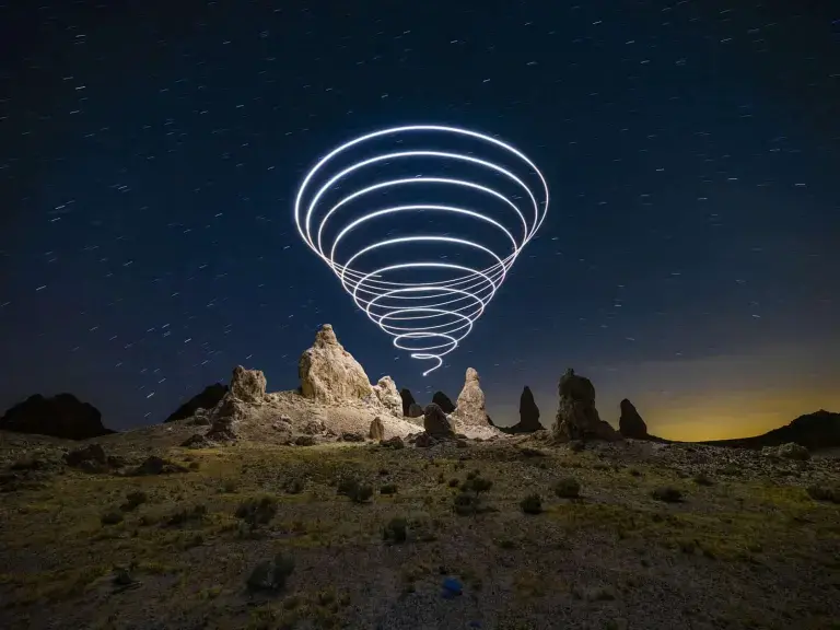 Light cone above the Trona Pinnacles in Alabama