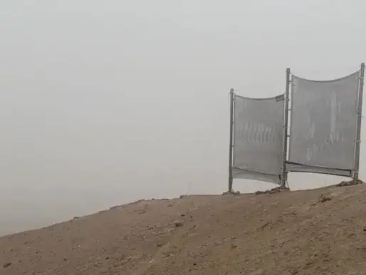 A pair of fog-harvesting mesh nets