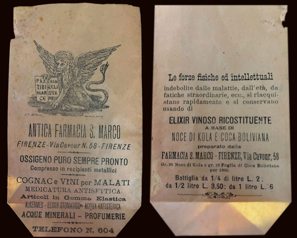 Faded paper flyer detailing the recipe for an elixir vinoso ricostituente