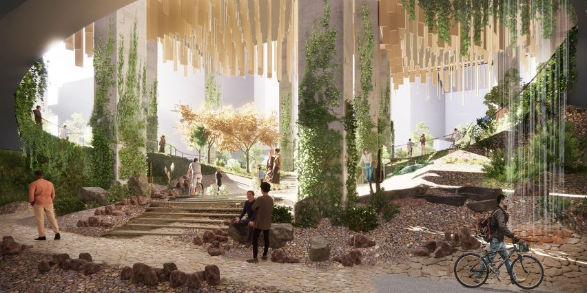 Natural looking, landscaped lobby