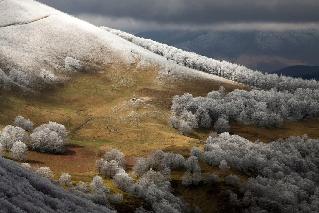 Frosty mountainside in Navarro, Spain