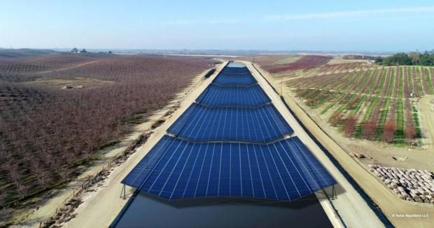 Solar panels built over a California irrigation canal