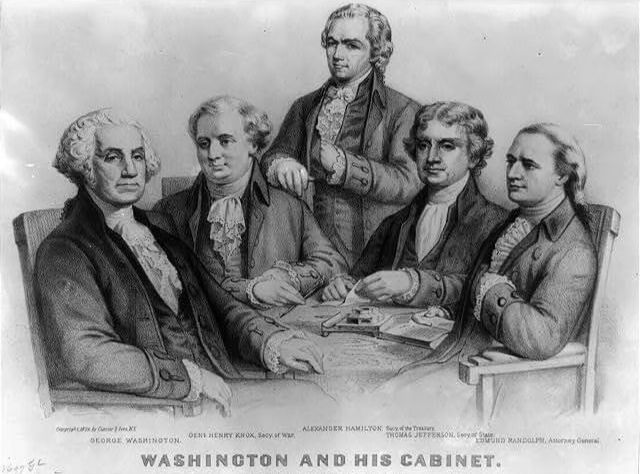 First US cabinet meeting, held at George Washington's home in Philadelphia, Pennsylvania.