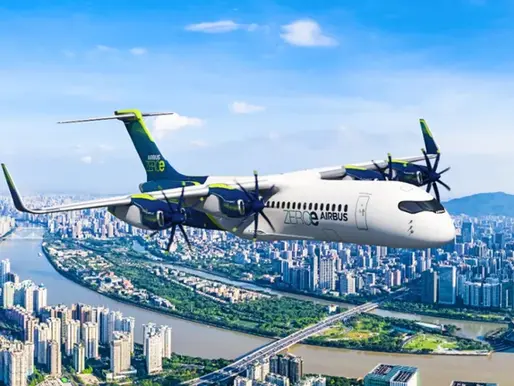 Rendering of the Airbus four propeller hydrogen powered electric aircraft